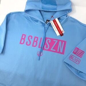 Baseball Lifestyle 101 BSBL SZN Short Sleeve Hoodie Mens XL Blue NEW